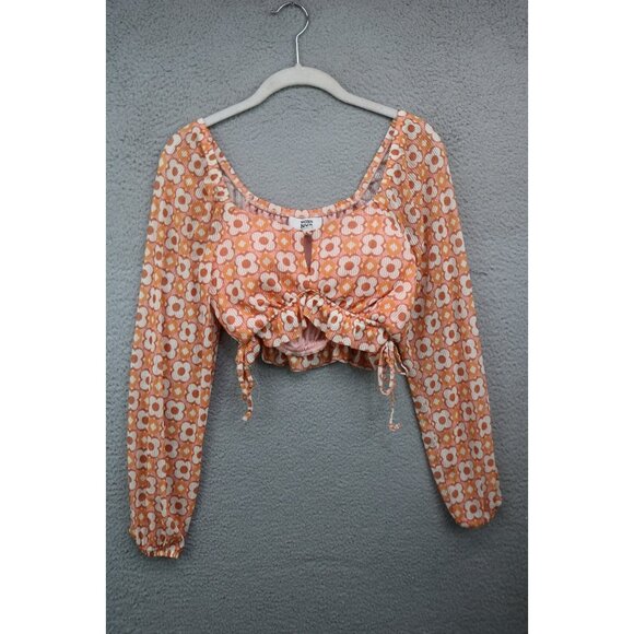 Madden Nyc Tops - Madden NYC Long Mesh Puff Sleeve Crop Top-Size Small-BOHO